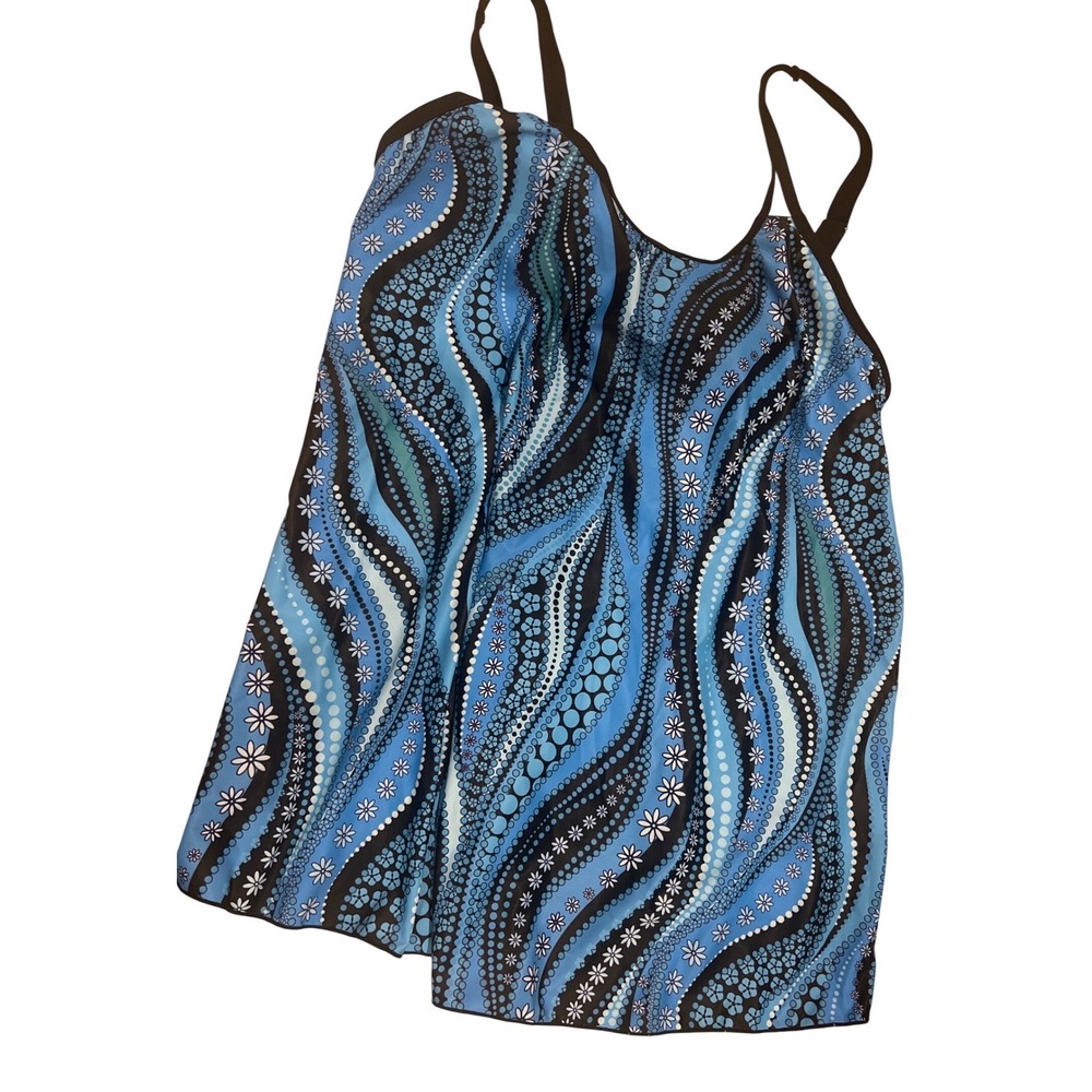 Tempt Me Womens Plus Size 20W Blue Abstract Wave Tankini Swim Top only NWT